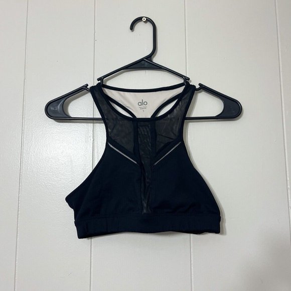 ALO YOGA WOMENS HALF MOON SPORTS BRA IN BLACK SIZE SMALL EUC - Picture 2 of 8